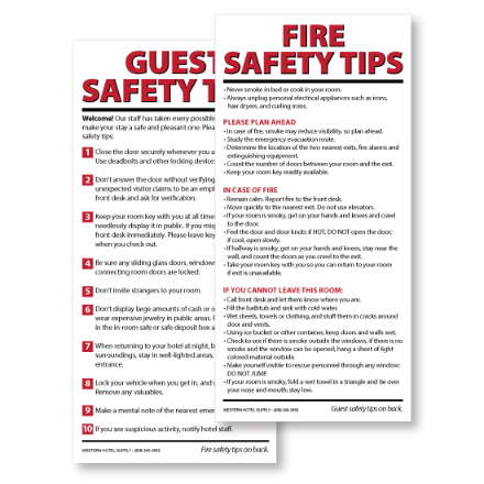 Fire & Safety Tip Cards used by hotel and hospitality teams