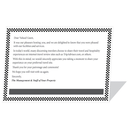Hospitality Guides (Plastic Easels) used by hotel and hospitality teams
