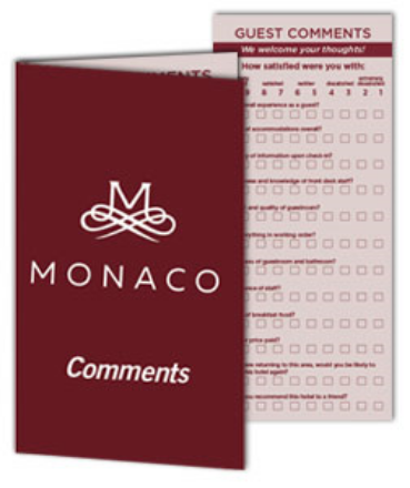 Custom Comment Cards used by hotel and hospitality teams