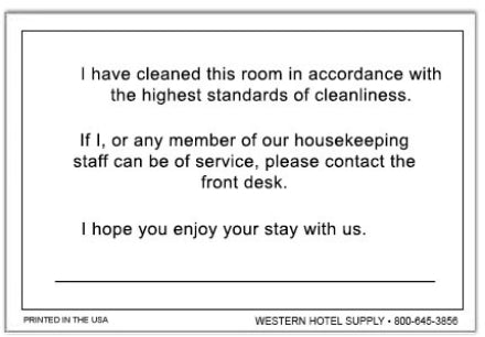 Housekeeping Cards used by hotel and hospitality teams