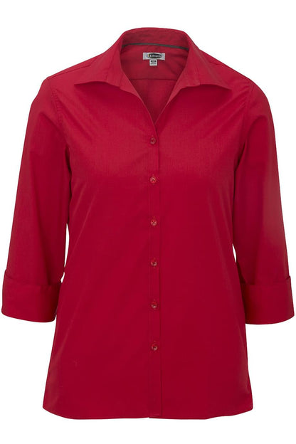 Ladies' Open Neck Poplin - 3/4 Sleeve