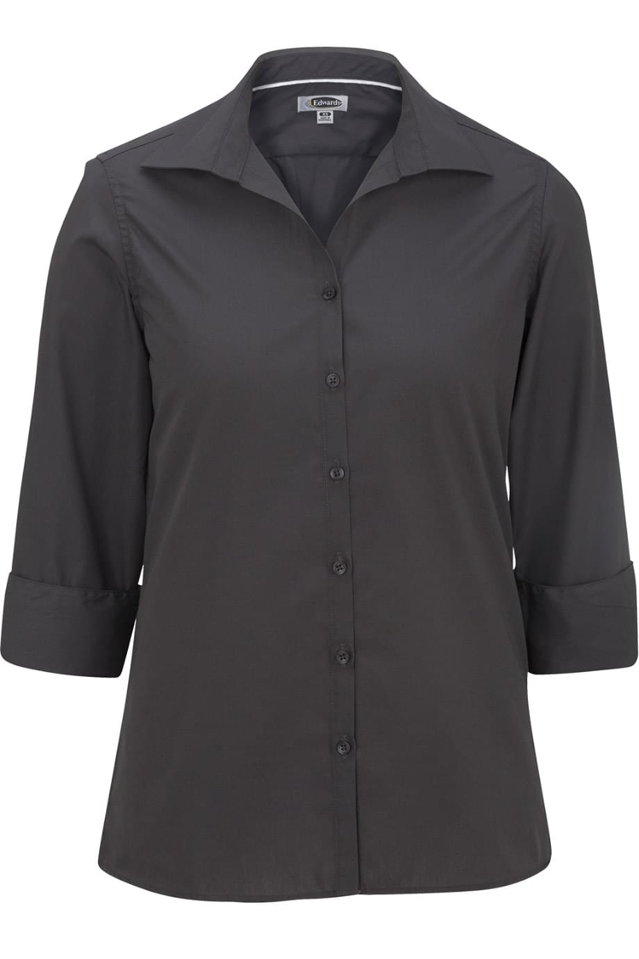 Ladies' Open Neck Poplin - 3/4 Sleeve