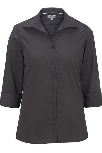 Ladies' Open Neck Poplin - 3/4 Sleeve