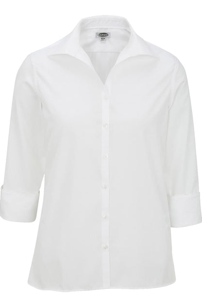 Ladies' Open Neck Poplin - 3/4 Sleeve