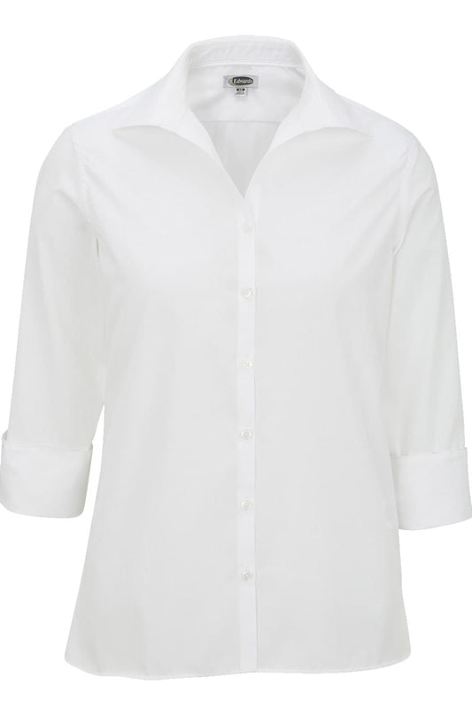 Ladies' Open Neck Poplin - 3/4 Sleeve