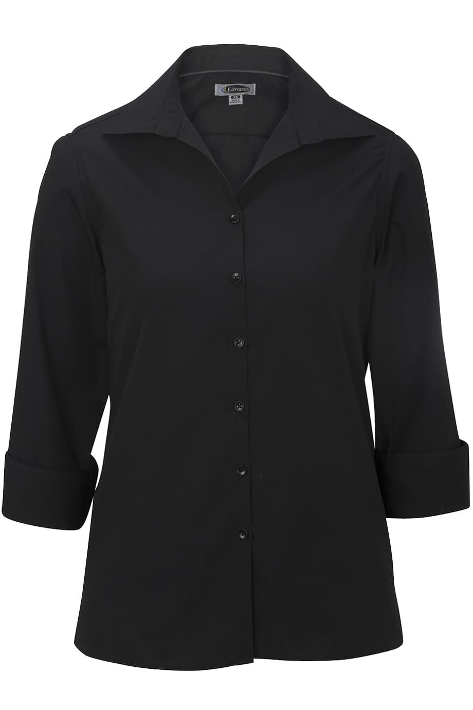 Ladies' Open Neck Poplin - 3/4 Sleeve