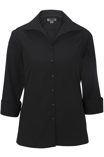 Ladies' Open Neck Poplin - 3/4 Sleeve