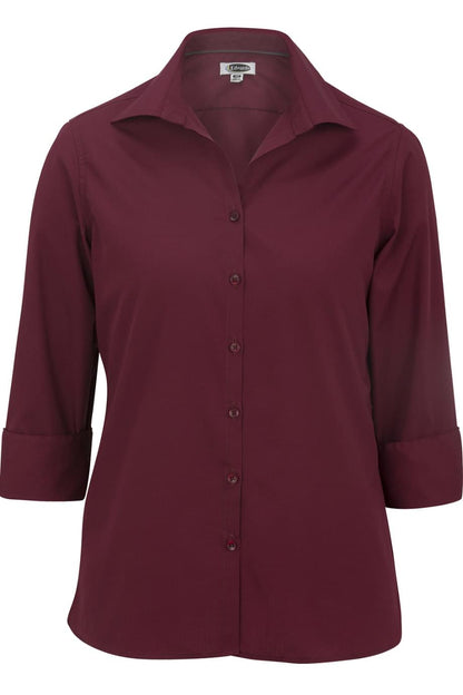 Ladies' Open Neck Poplin - 3/4 Sleeve