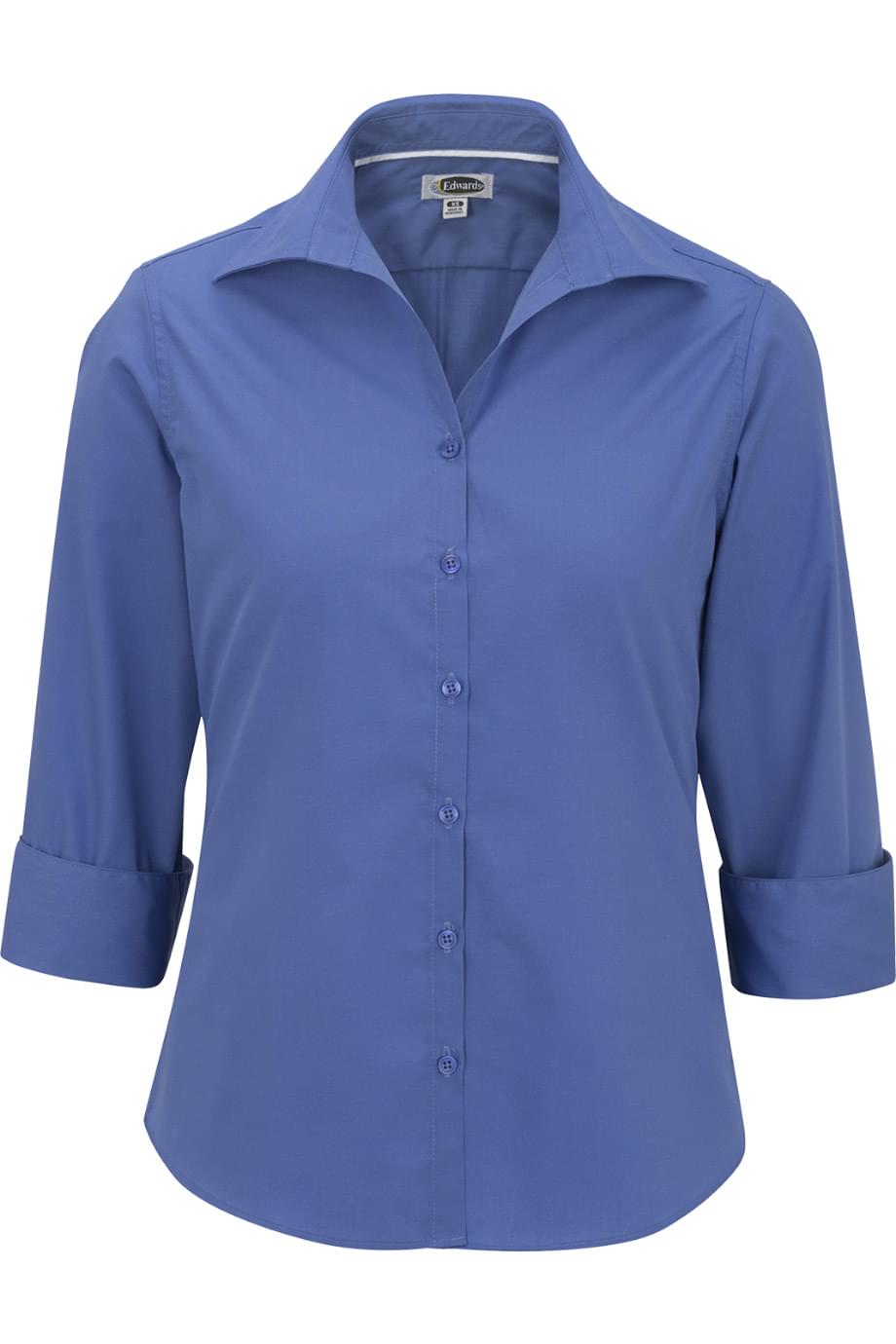 Ladies' Open Neck Poplin - 3/4 Sleeve