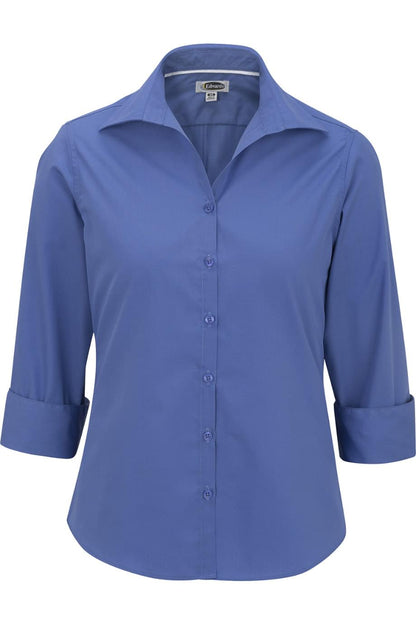 Ladies' Open Neck Poplin - 3/4 Sleeve