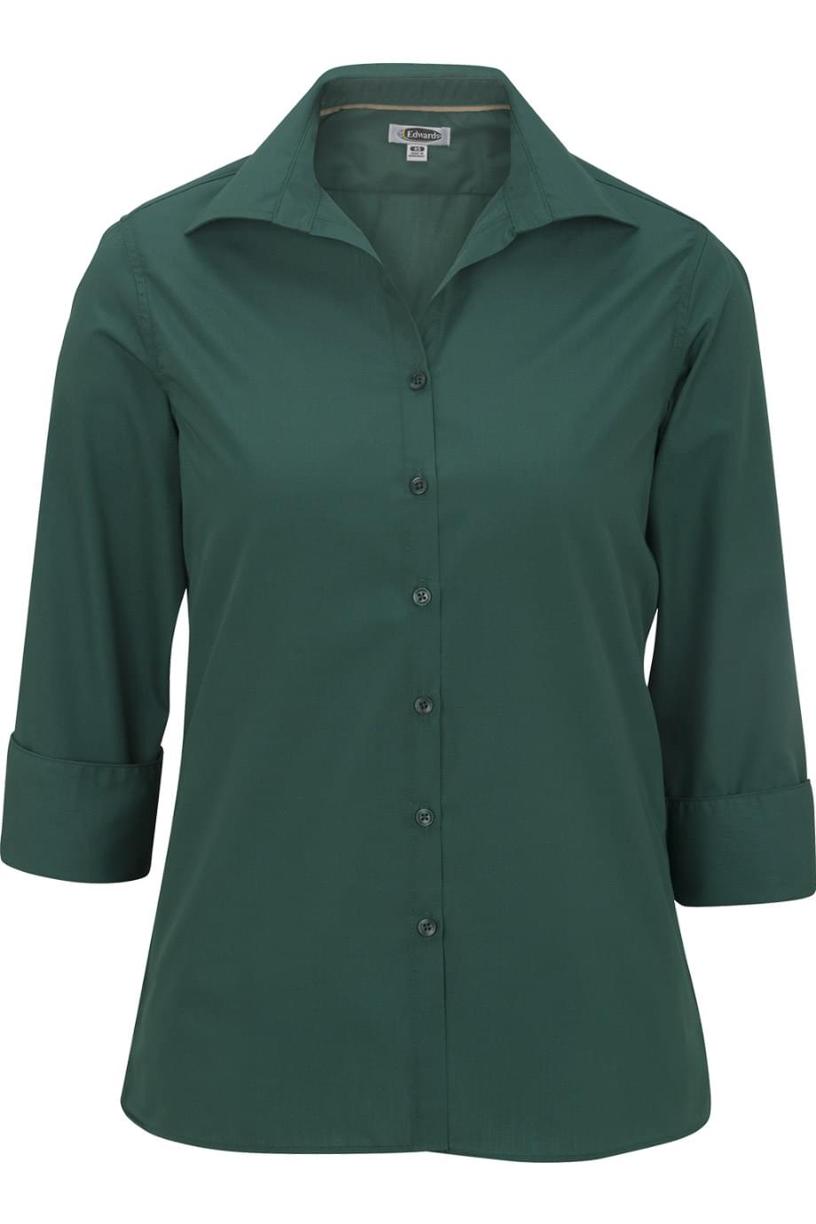 Ladies' Open Neck Poplin - 3/4 Sleeve