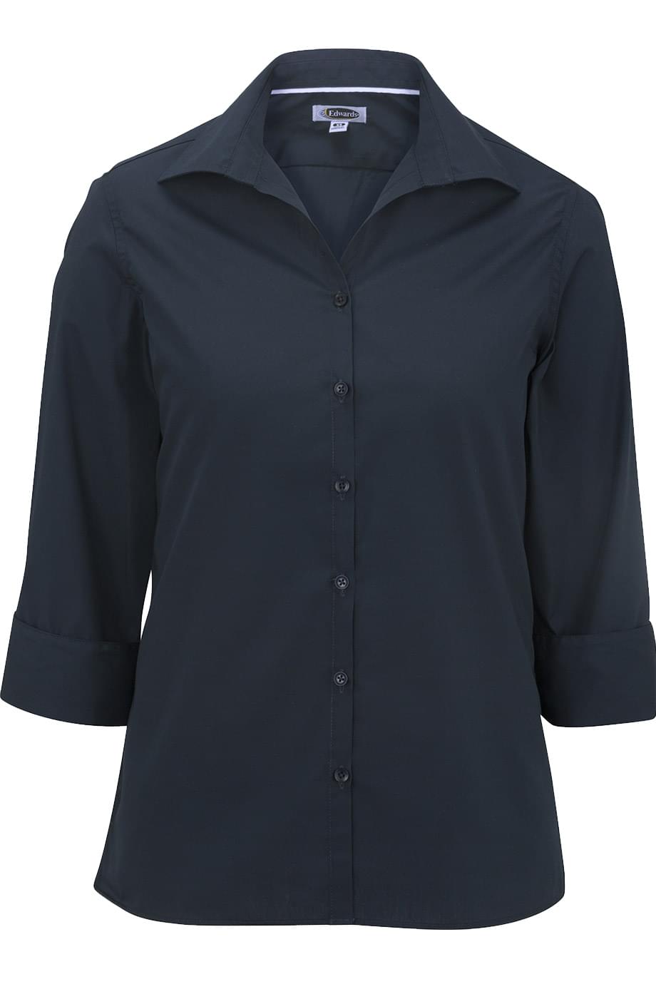 Ladies' Open Neck Poplin - 3/4 Sleeve