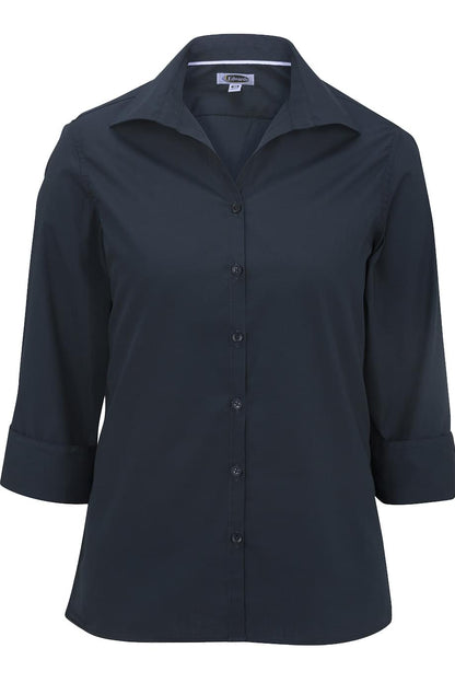 Ladies' Open Neck Poplin - 3/4 Sleeve