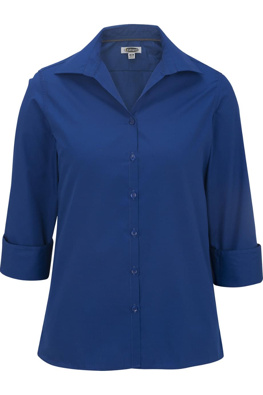 Ladies' Open Neck Poplin - 3/4 Sleeve