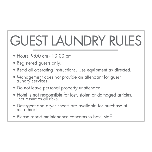 Quality Inn Guest Laundry Rules Sign