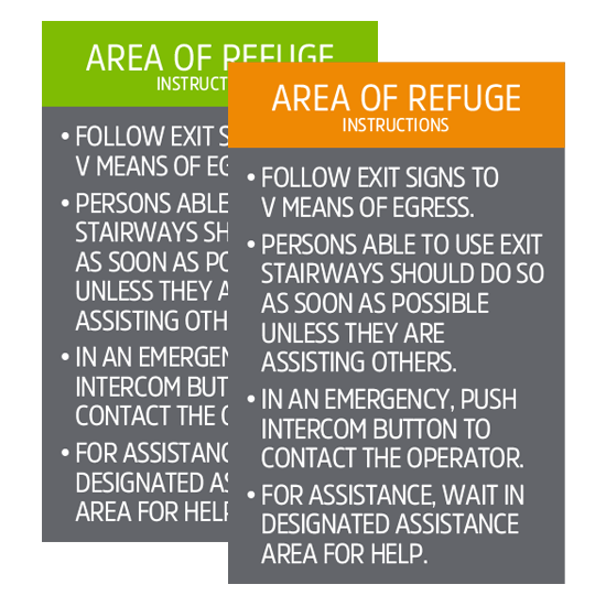 La Quinta Area of Refuge Instructions Sign