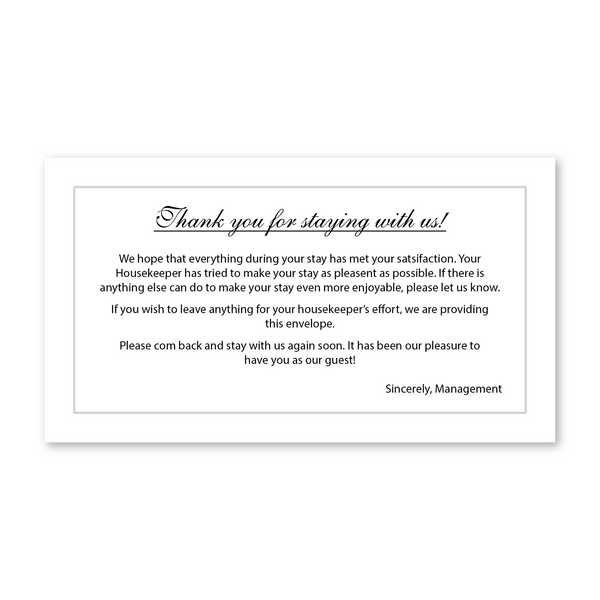 Quality Inn Housekeeping Cards