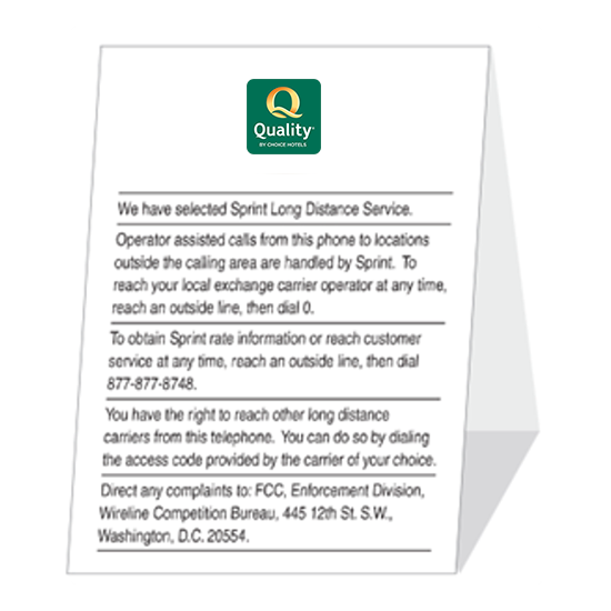 Quality Inn Hospitality Guides (Folded Cards)