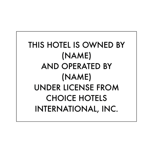 Rodeway Inn Choice Owner/Operator Sign (Different Name for Each)