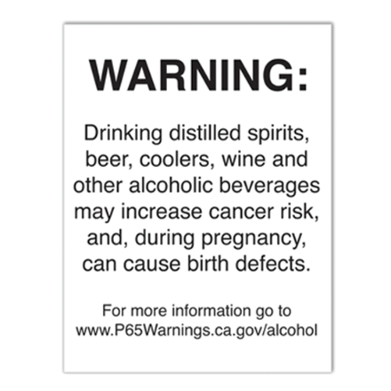 Quality Inn Alcohol Warning Sign (CA Prop 65)
