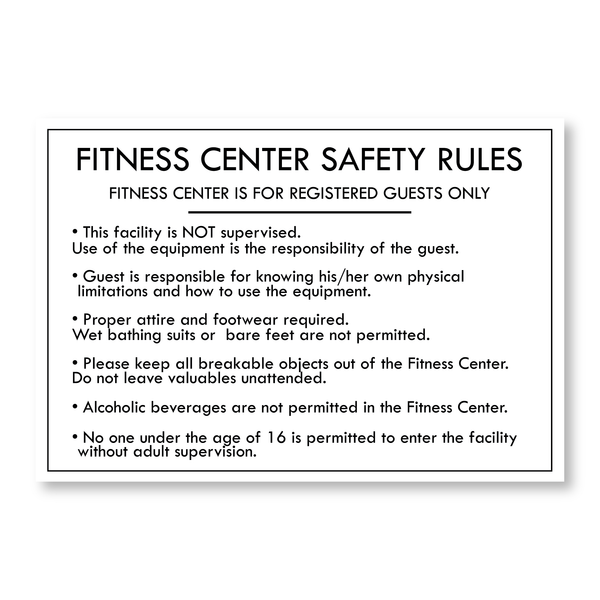 Rodeway Inn Fitness Center Safety Rules Sign