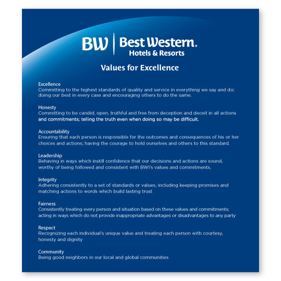 Best Western Leadership Values for Excellence Poster English