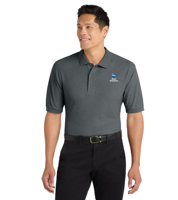 Front Desk Polo In Gray with the best western logo