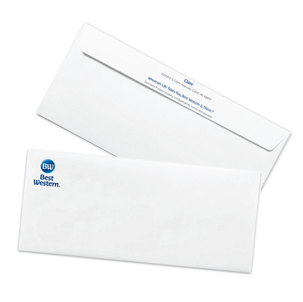 white #10 envelope with the best western logo
