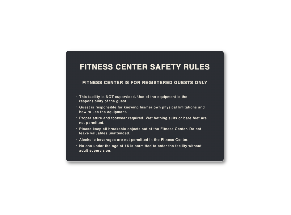 Custom Hotel Fitness Center Safety Rule Sign