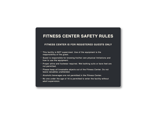 Custom Hotel Fitness Center Safety Rule Sign