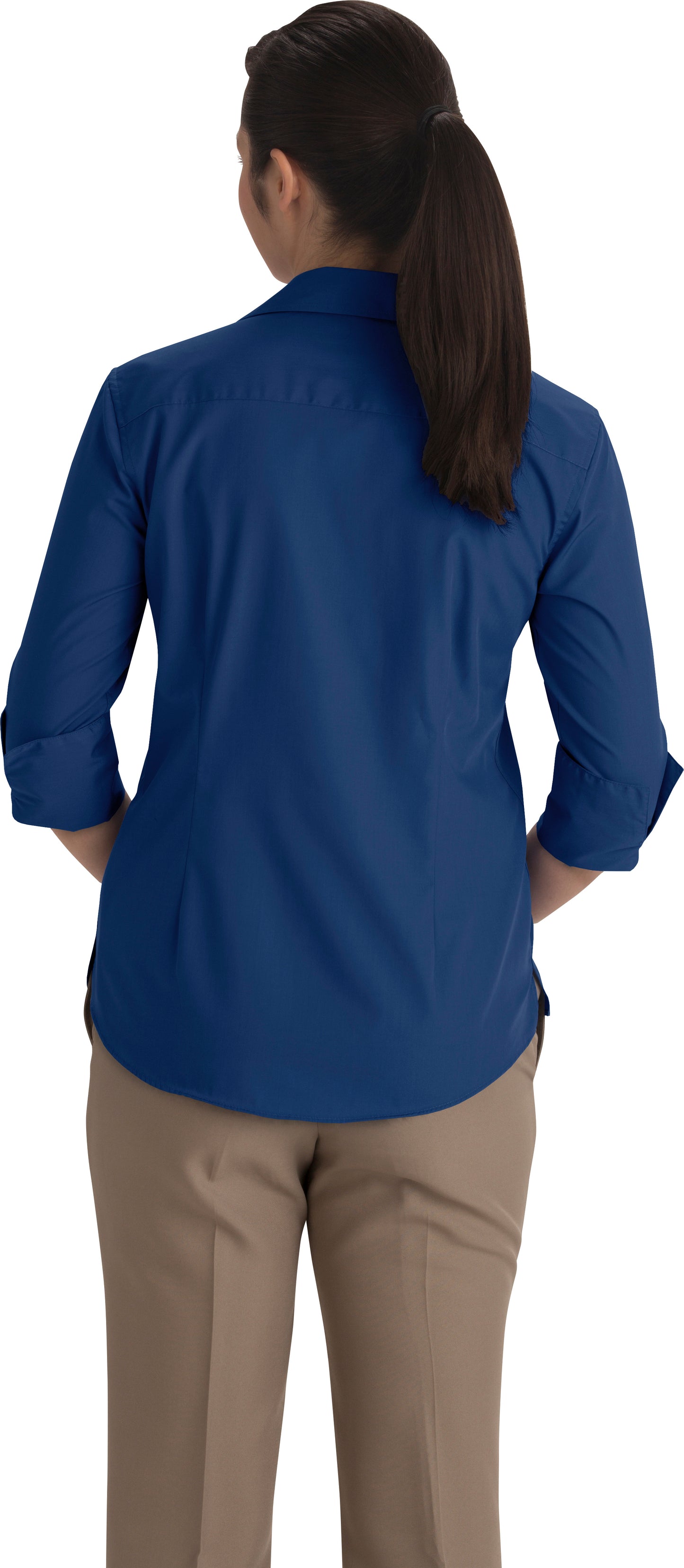 Ladies' Open Neck Poplin - 3/4 Sleeve