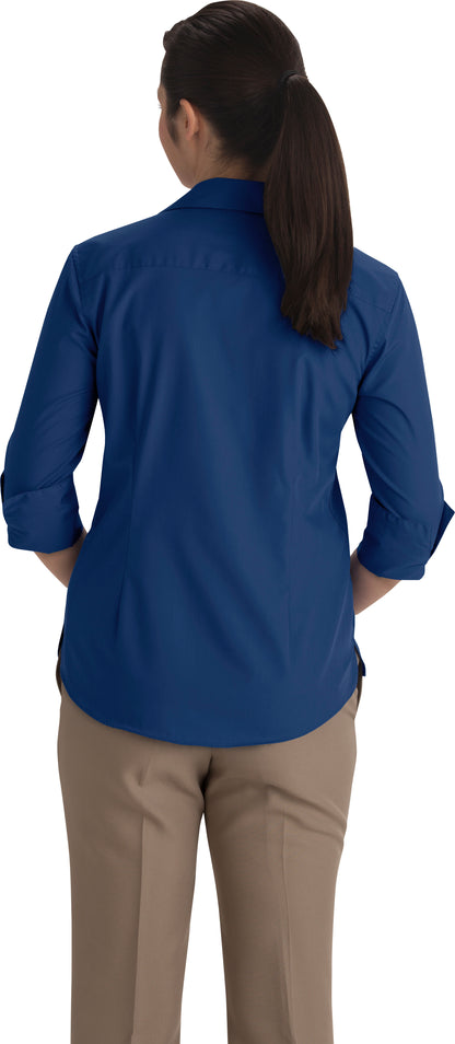 Ladies' Open Neck Poplin - 3/4 Sleeve
