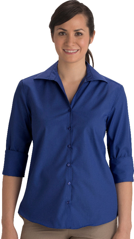 Ladies' Open Neck Poplin - 3/4 Sleeve