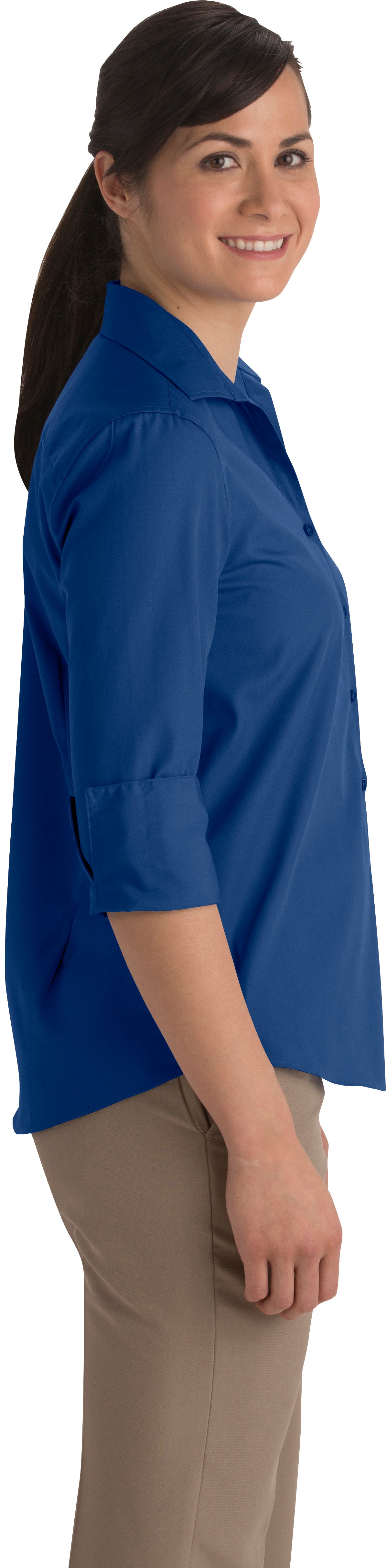 Ladies' Open Neck Poplin - 3/4 Sleeve