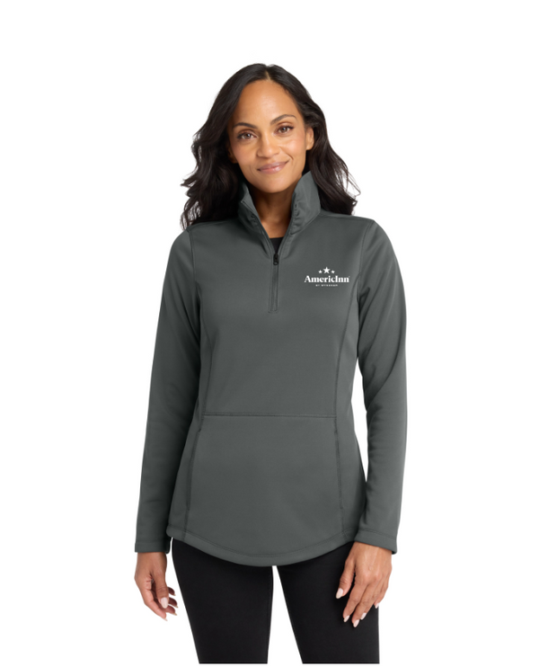 Quarter Zip in gray with an embroidered logo