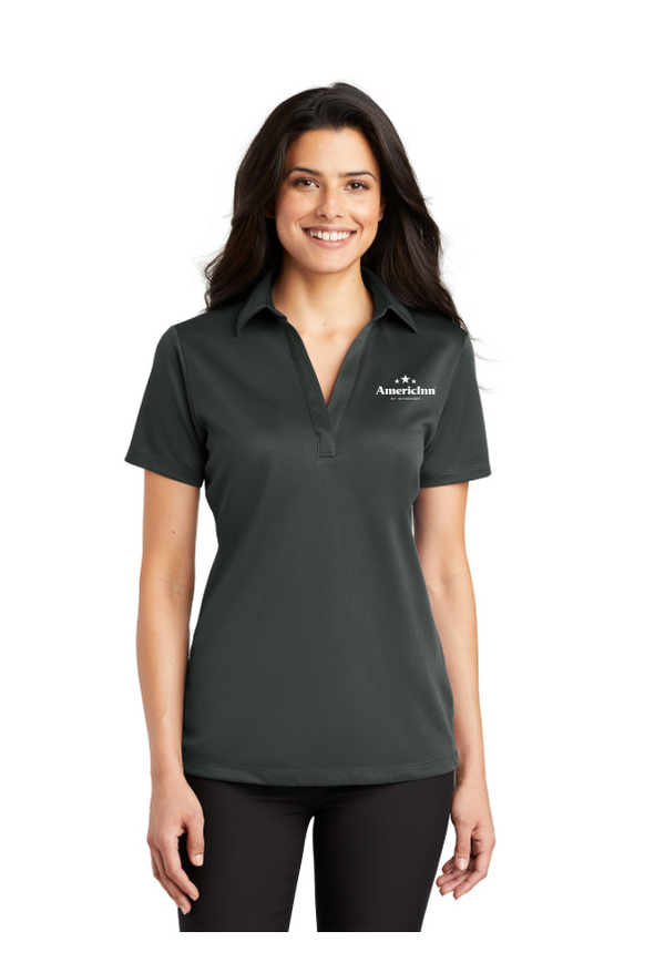 Front Desk Women's Polo in gray with embroidered logo