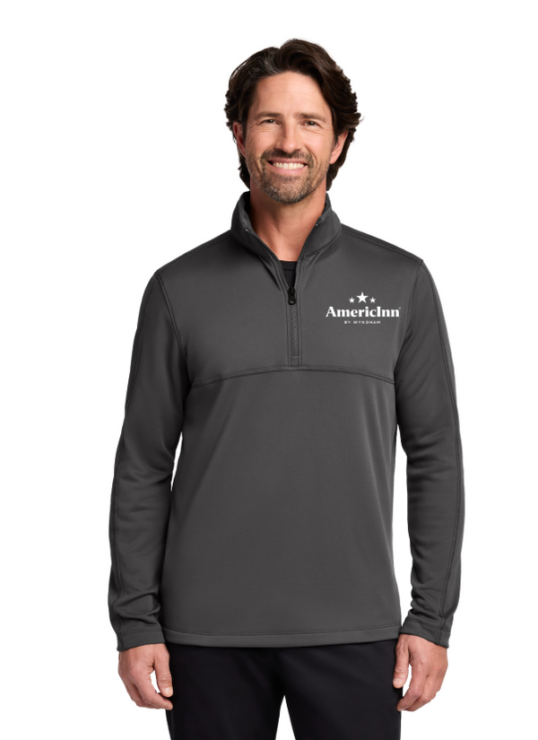 Men's Quarter Zip in gray with an embroidered logo